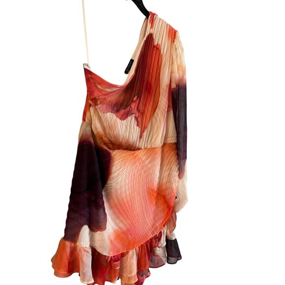 Express Floral One Shoulder Wrap Front Ruffle Romper Women’s Medium Orange NWOT - Picture 3 of 5